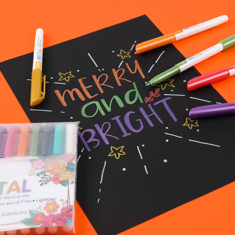 Sunshilor Metallic Markers Medium Point Metallic Marker Pens for Black Paper, Rock Painting, Easter Egg, Halloween Pumpkin, Card Making, Signature, Craft, Set of 12 - Image 5